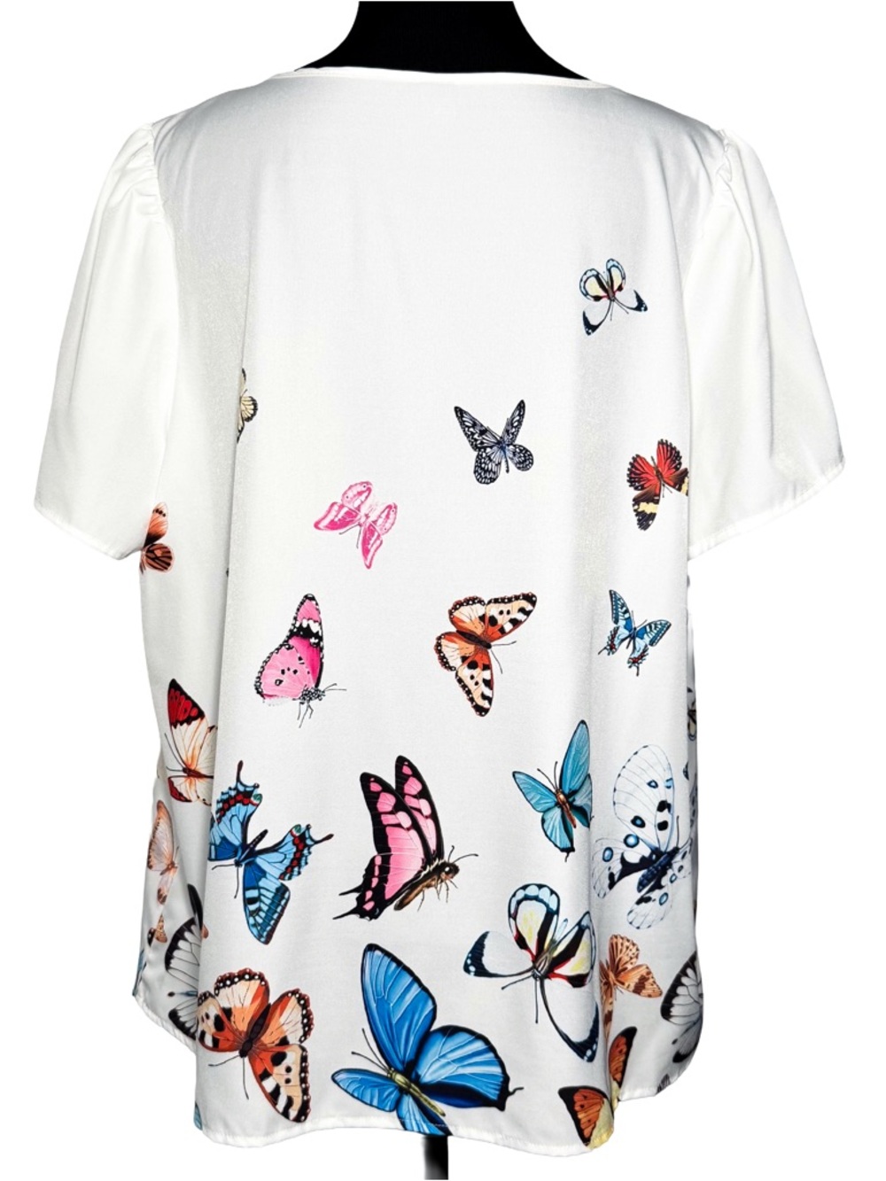 Shein Curve Women 3XL Butterfly Print Keyhole Neck Short Sleeve Blouse White - Picture 3 of 11